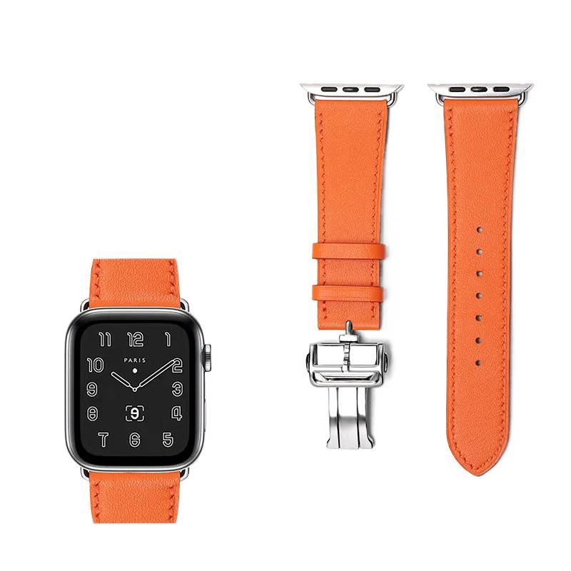 سوار ساعة ذكية سوار جلدي كلاسيكي متوافق مع Apple Watch 38/40/41/42/44/45/49mm بملاءمة قابلة للتعديل وحزام بديل باللون فضي قابل للتعديل - Image 1