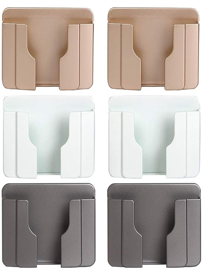 SYOSI حامل هاتف على الحائط مكون من 6 قطع، صندوق تخزين وشحن لجهاز التحكم عن بعد للهاتف المحمول، صندوق تخزين مثبت على الحائط لجهاز التحكم عن بعد للتلفزيون ومكيف الهواء وجهاز التحكم عن بعد للهاتف (أبيض ورمادي وذهبي) - Image 1