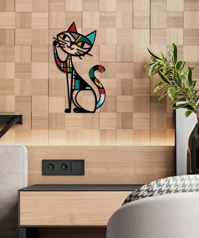 Putuo Decor Cat Metal Wall Decor, Iron Wall Hanging for Cat Lovers, Colorful Mid-Century Geometric Retro Wall Sculpture for Living Room Bedroom Kitchen Office, 13.77 x 9.84 in - Image 5