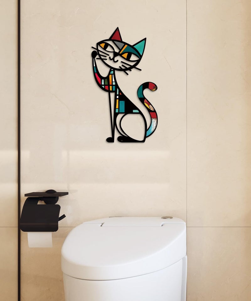 Putuo Decor Cat Metal Wall Decor, Iron Wall Hanging for Cat Lovers, Colorful Mid-Century Geometric Retro Wall Sculpture for Living Room Bedroom Kitchen Office, 13.77 x 9.84 in - Image 4