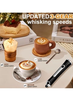 ANYOUI Upgraded Rechargeable Electric Foam Maker, Milk Frother Handheld Foam Maker, Drink Mixer with 3 Stainless whisks 3 Speed Adjustable Foam Maker Blender for Latte, Hot Chocolate, Egg  - Image 3