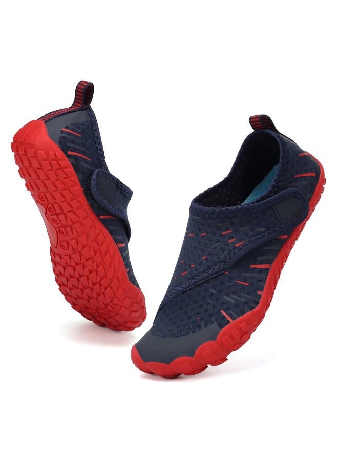 CIOR Kids Boys & Girls Water Shoes Sports Aqua Athletic Sneakers Lightweight Sport Fast Dry Shoes(Toddler/Little Kid/Big Kid), 11.navy.red, 2 Big Kid - Image 1