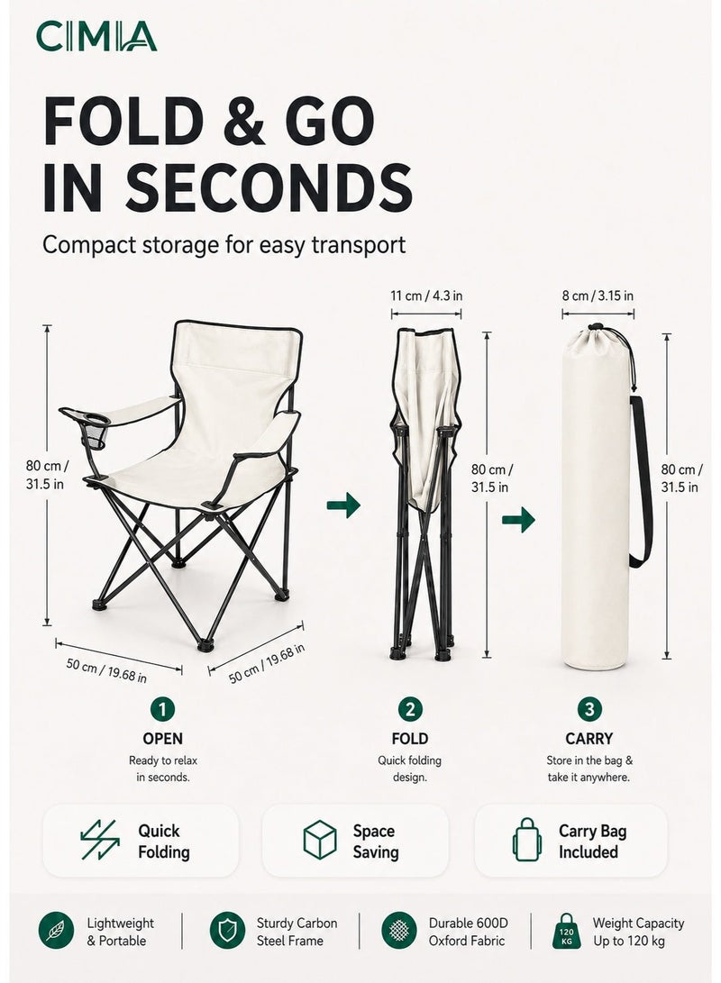CIMIA 2-piece Portable Folding Chair (50×50×80 cm) Multifunctional Camping Chair Outdoor Travel & Beach Chair Lightweight with Armrests and Cup Holder - Includes Storage Bag, Suitable for Family Outings, Camping, Desert Adventures & Hiking - Image 2