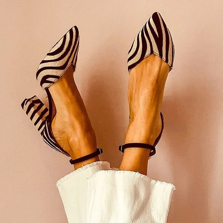 Export Model 2024 Spring And Autum Fashion High Heels 40-43 Pointed Toe Zebra Pattern Hollow Women'S Sandals