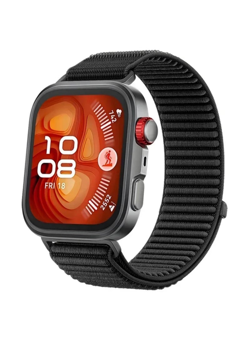 حزام واحد من النايلون المنسوج لساعة هواوي Watch Fit 3/4/4 Pro 2025، حزام رياضي قابل للتنفس بدون فجوات، بديل لسوار ساعة هواوي Watch Fit 4 Pro / Fit4 / Fit3، أسود. - Image 1