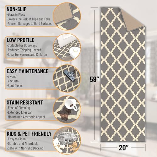 Ottomanson Hallway Runner Rug 20" x 59" Non Slip Trellis Area Rugs Easy to Clean Laundry Rug Runner Durable & Pet Friendly Floor Carpet Runners for Hallways Entryway Living Room Kitchen, Gray - Image 2