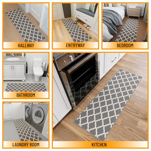 Ottomanson Hallway Runner Rug 20" x 59" Non Slip Trellis Area Rugs Easy to Clean Laundry Rug Runner Durable & Pet Friendly Floor Carpet Runners for Hallways Entryway Living Room Kitchen, Gray - Image 3