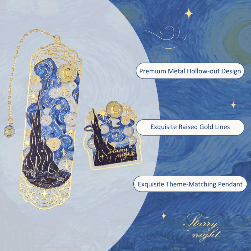 emmoolife Luxury Metal Bookmark & Book Clip Gift Set, Oil Painting Themed Starry Night, 1 Bookmark with Pendant + 1 Book Clip, Elegant Christmas New Year Gift Box for Women Book Lovers Writers Readers Teens - Image 5