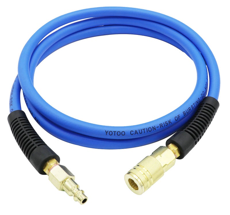 YOTOO Hybrid Lead-In Air Hose 1/4" x 6', 300 PSI Heavy Duty Air Compressor Hose, Lightweight, Kink Resistant, All-Weather Flexibility with 1/4-Inch Industrial Air Fittings and Bend Restrictors, Blue - Image 1