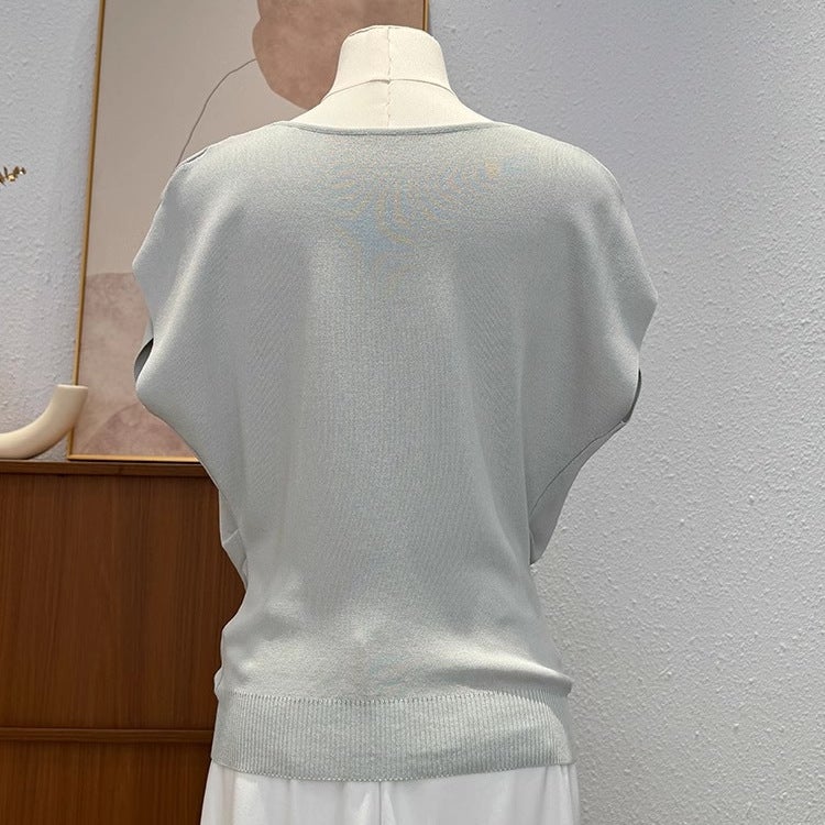 Women's Draped Neck Short Sleeve Knit Top - Image 3