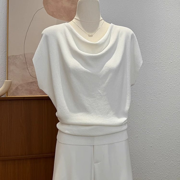 Women's Draped Neck Short Sleeve Knit Top - Image 2