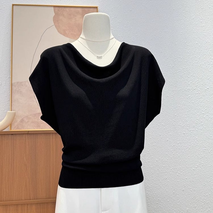 Women's Draped Neck Short Sleeve Knit Top - Image 4