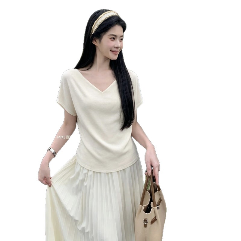 Women's Draped Neck Short Sleeve Knit Top - Image 5