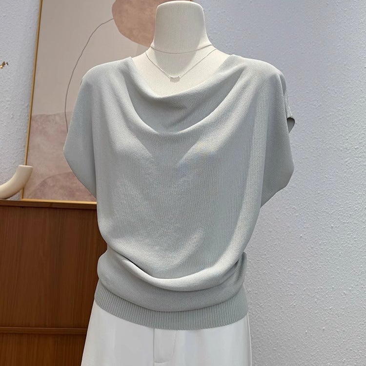 Women's Draped Neck Short Sleeve Knit Top - Image 1
