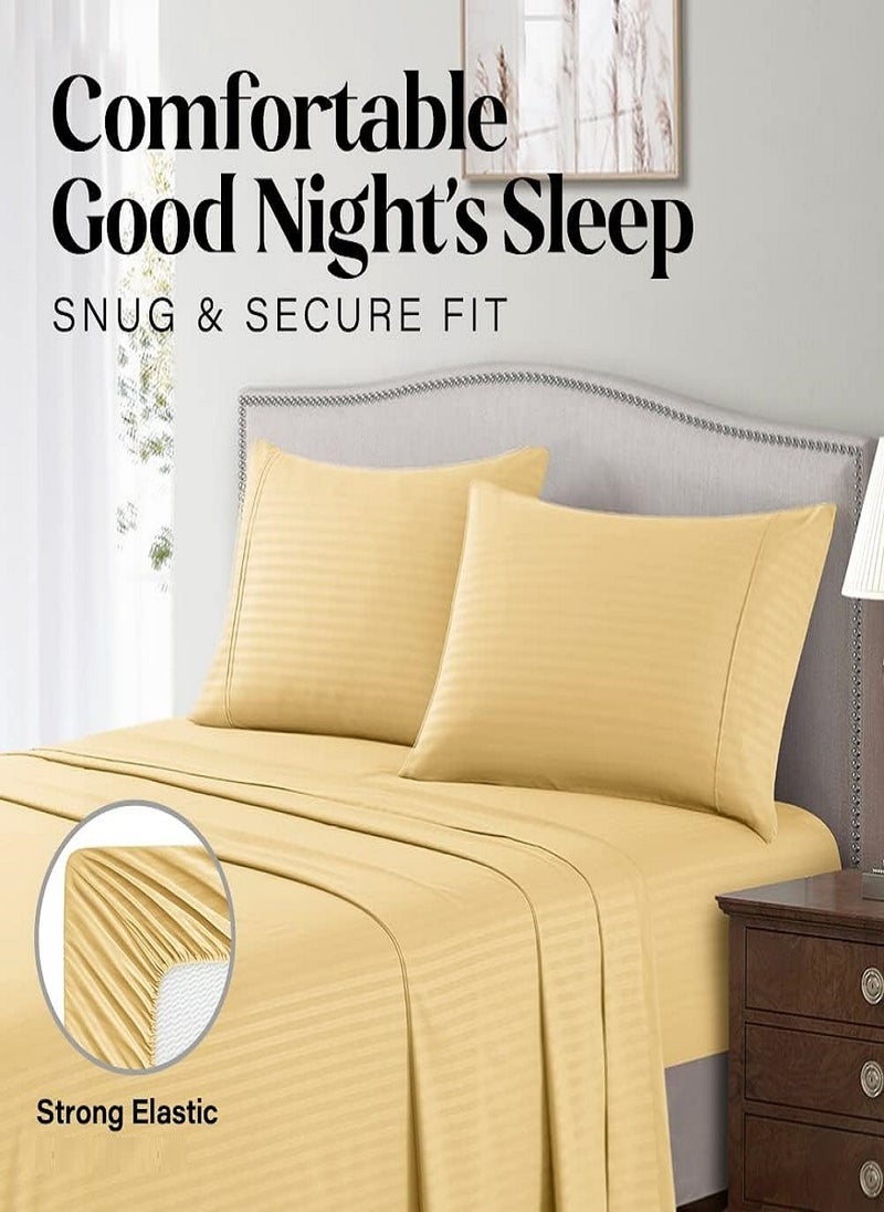 Premium Quality Striped Bed Sheet Sets 100% Cotton 3 Piece Set Deep Pocket 180x200+20cm