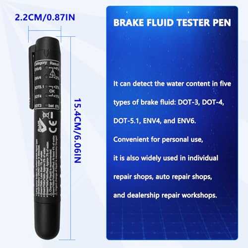 ZKTOOL New Upgraded Version Brake Fluid Tester Pen, Test DOT3 DOT4 DOT5.1 ENV6 ENV4,Brake Fluid Moisture Analyzer with 5 LED Indicators,Brake Fluid Liquid Tester Pen - Image 2