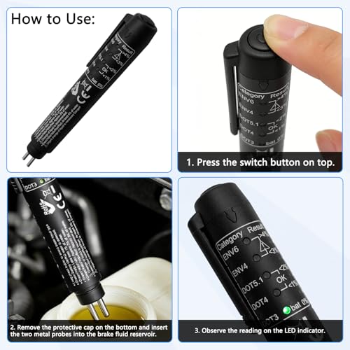 ZKTOOL New Upgraded Version Brake Fluid Tester Pen, Test DOT3 DOT4 DOT5.1 ENV6 ENV4,Brake Fluid Moisture Analyzer with 5 LED Indicators,Brake Fluid Liquid Tester Pen - Image 5