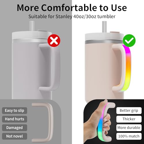 Terficer 6 Colors LED Light-Up Tumbler Handle for Stanley 40oz/30oz, Comfortable Water Bottle Handle for Stanley Tumbler-Compatible with 40oz Stanley Cup Accessories, Use for Outdoor, Party, Home (Rose Quartz) - Image 5