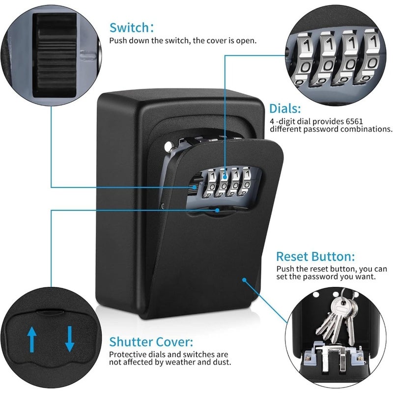 Key Lock Box for Outside - Sturdy and Durable Lock Box for House Keys, 5 Key Capacity Outdoor Lockbox, Waterproof Emergency Spare Key Lockbox with Resettable Code for Home, Garage, Airbnb - Image 5