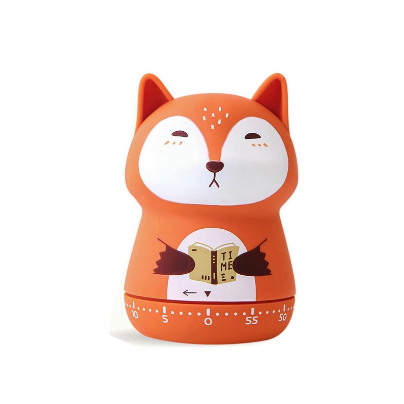 NUOSWEK Mechanical Kitchen Timer Cute Animal Wind Up 60 Minutes Manual Countdown for Kids Classroom Home Study and Cooking Orange Fox