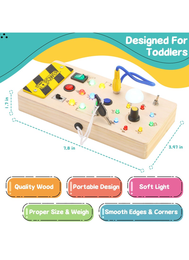 Mr. Penda - Montessori Toddler Busy Board for 3+ Year Old, Baby Wooden Busy Board with 8 LED Light Switches, Sensory Toys, Light Switch Toys, Travel Toys - Image 1