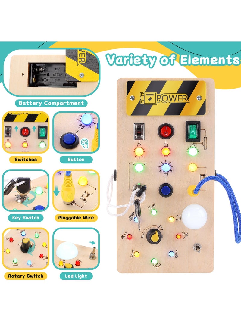 Mr. Penda - Montessori Toddler Busy Board for 3+ Year Old, Baby Wooden Busy Board with 8 LED Light Switches, Sensory Toys, Light Switch Toys, Travel Toys - Image 1