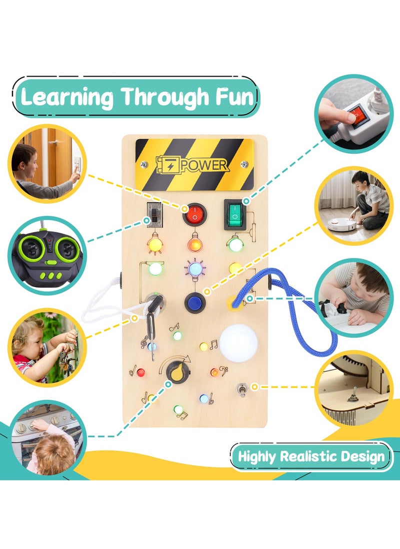 Mr. Penda - Montessori Toddler Busy Board for 3+ Year Old, Baby Wooden Busy Board with 8 LED Light Switches, Sensory Toys, Light Switch Toys, Travel Toys - Image 1