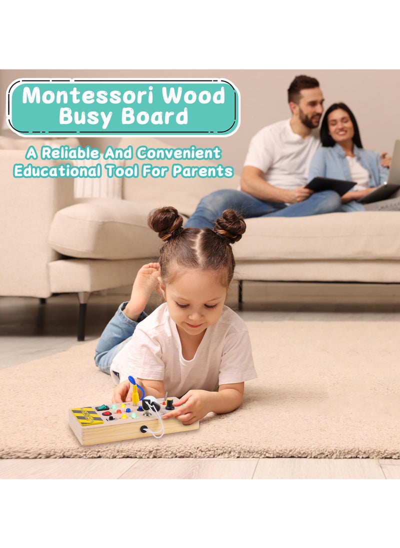 Mr. Penda - Montessori Toddler Busy Board for 3+ Year Old, Baby Wooden Busy Board with 8 LED Light Switches, Sensory Toys, Light Switch Toys, Travel Toys - Image 1
