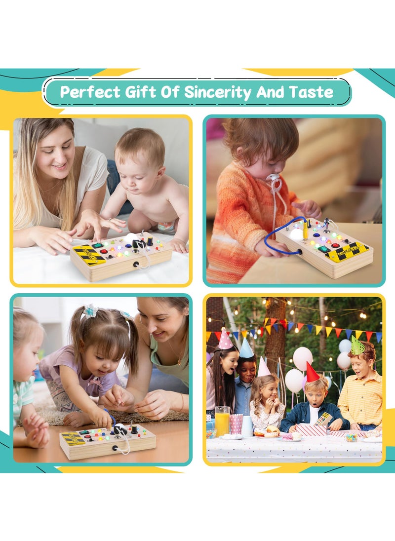 Mr. Penda - Montessori Toddler Busy Board for 3+ Year Old, Baby Wooden Busy Board with 8 LED Light Switches, Sensory Toys, Light Switch Toys, Travel Toys - Image 1