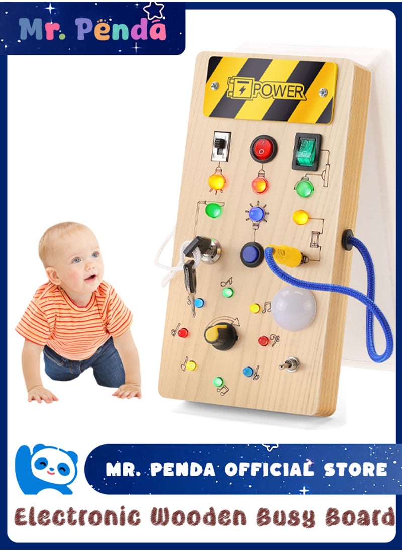 Mr. Penda - Montessori Toddler Busy Board for 3+ Year Old, Baby Wooden Busy Board with 8 LED Light Switches, Sensory Toys, Light Switch Toys, Travel Toys - Image 1