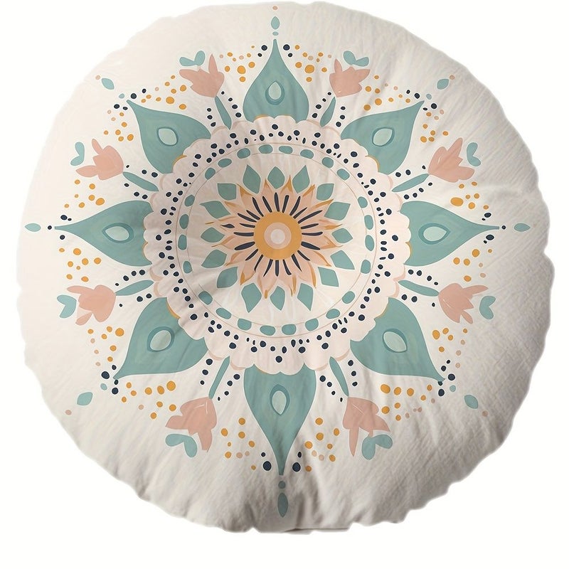 Round Boho Mandala Floor Pillow 16x16in For Yoga Home Office Decor - Image 1