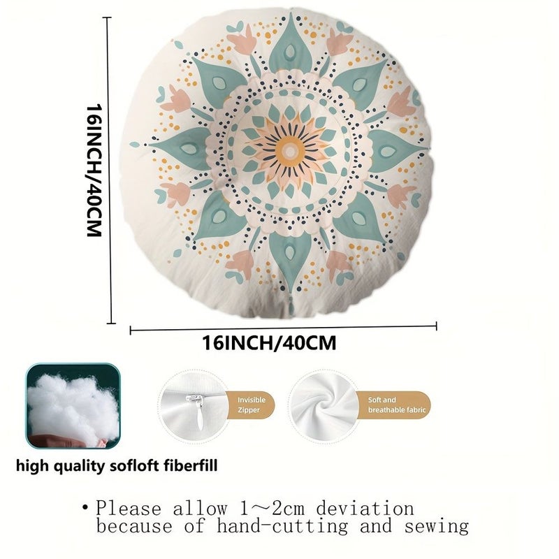 Round Boho Mandala Floor Pillow 16x16in For Yoga Home Office Decor - Image 2