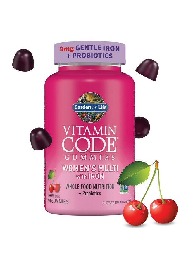 Garden of Life Women’s Multivitamin Gummy with Iron: Folate, Biotin, D3 & B12 for Hair, Skin & Nails + Probiotics for Immune Health & Digestion, Vitamin Code, Non-GMO, Gluten-Free, 90 Cherry Gummies, 30 Day Supply - Image 1