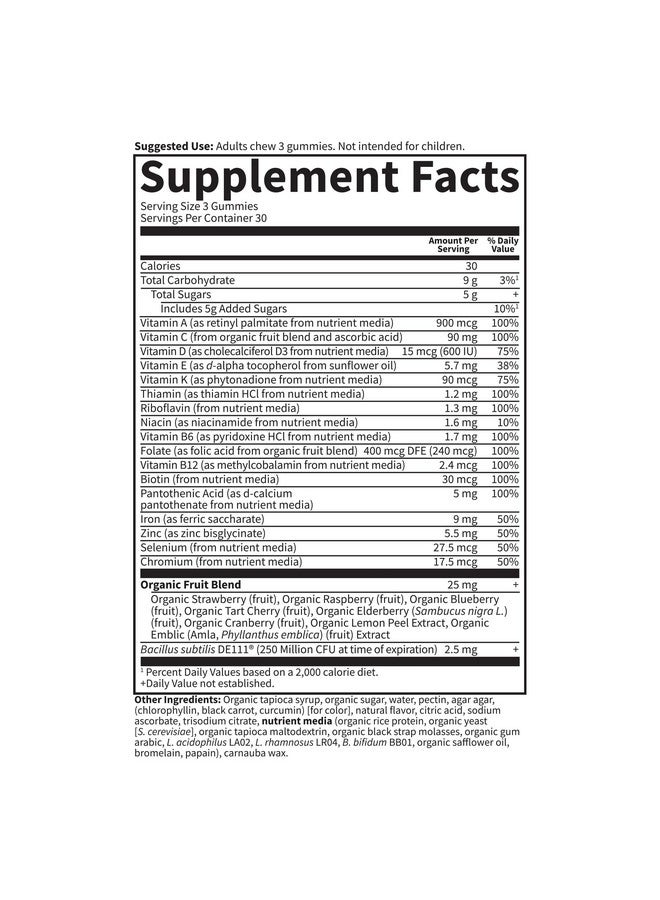 Garden of Life Women’s Multivitamin Gummy with Iron: Folate, Biotin, D3 & B12 for Hair, Skin & Nails + Probiotics for Immune Health & Digestion, Vitamin Code, Non-GMO, Gluten-Free, 90 Cherry Gummies, 30 Day Supply - Image 5