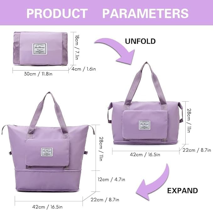 Figment Expandable 41L Foldable Travel Duffle Bag for Women & Men | Large Capacity Waterproof Nylon Weekender Carry-On Tote | Lightweight Overnight Luggage Handbag with Storage - Image 2