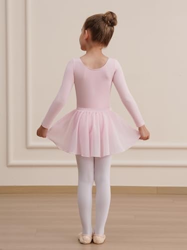 WEGETIT Long Sleeve Girls Leotard Gymnastics Leotards for Girls Ballet Dance Dresses with Skirt (Pink,2-4T) - Image 3