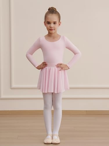 WEGETIT Long Sleeve Girls Leotard Gymnastics Leotards for Girls Ballet Dance Dresses with Skirt (Pink,2-4T) - Image 2
