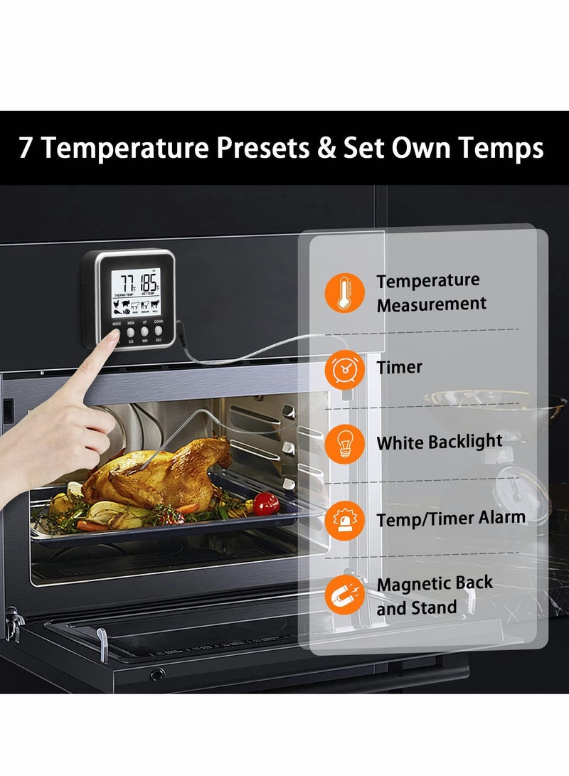 SYOSI Digital Meat Thermometer for Cooking and Grilling, Kitchen Food Candy Oven BBQ Grill Thermometer for Smoker Baking Liquid with Stainless Steel Probe Instant Read Magnetic Battery Timer Black - Image 3