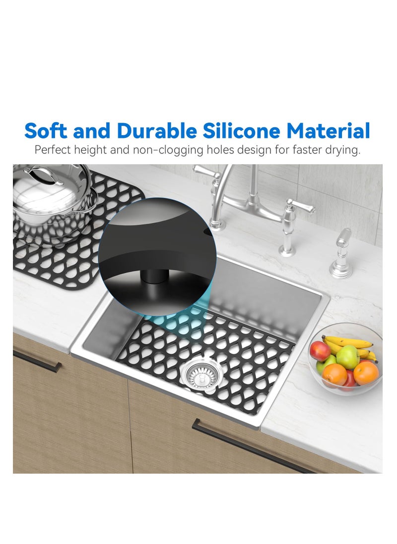 KASTWAVE - Silicone Sink Mat, 2 PCS Sink Protectors for Kitchen Sink, Kitchen Sink Mat, Grid Non-Slip Folding Sink Pad for Bottom, Stainless Steel Porcelain Sink Pad, Black - Image 1