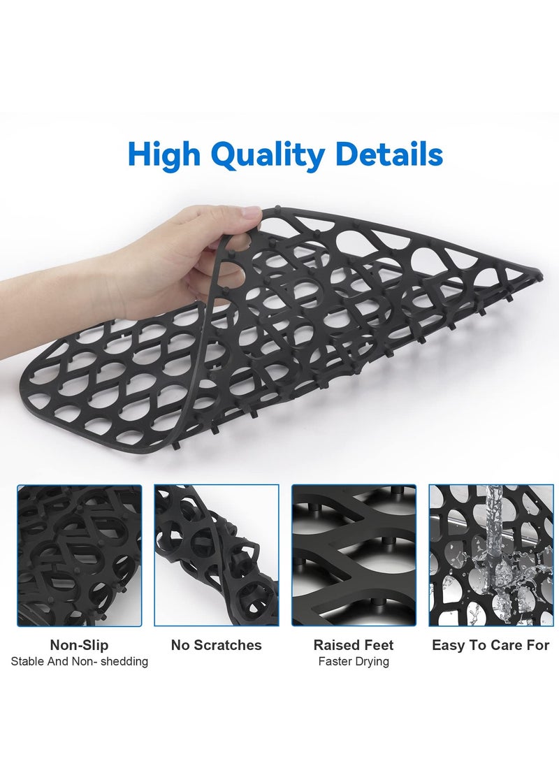 KASTWAVE - Silicone Sink Mat, 2 PCS Sink Protectors for Kitchen Sink, Kitchen Sink Mat, Grid Non-Slip Folding Sink Pad for Bottom, Stainless Steel Porcelain Sink Pad, Black - Image 1