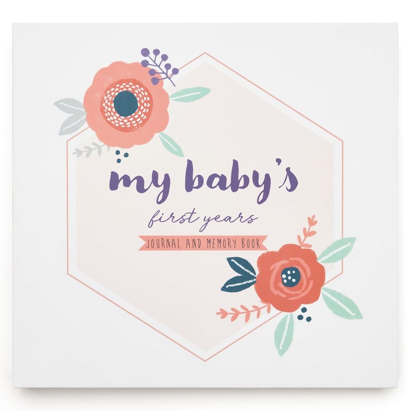 Pondering Pine Baby Journal Memory Book for Girls  Baby Scrapbook Album for First 5 Years Baby Milestone Book  Keepsake for Baby Photos Hardcover Floral - Image 1