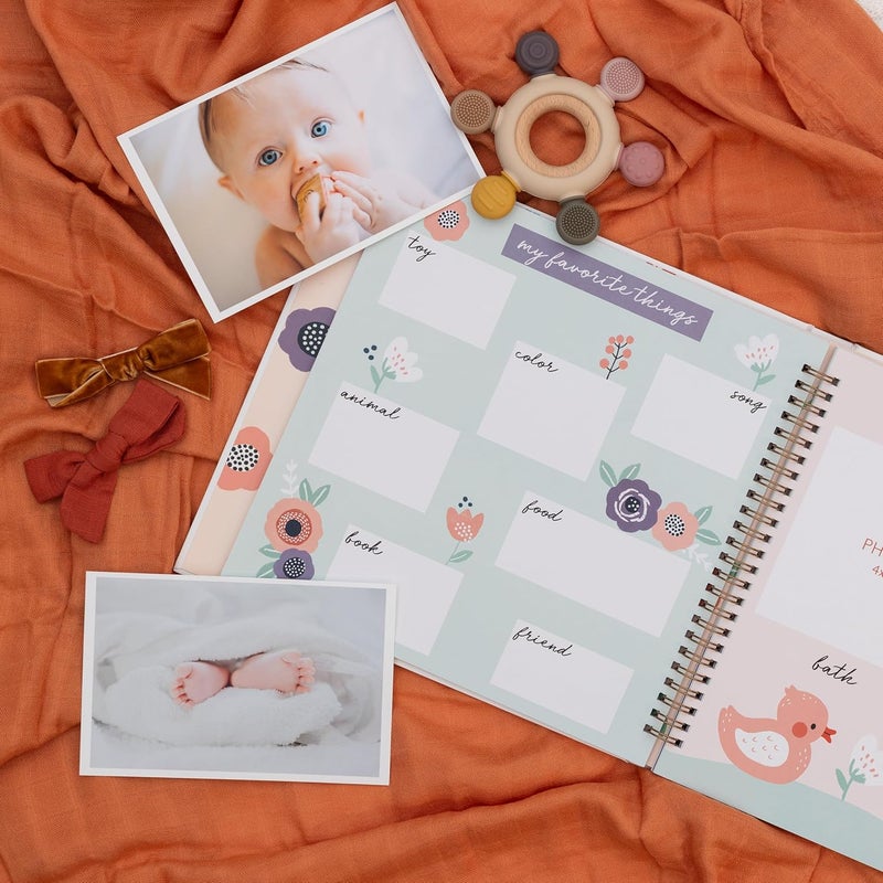 Pondering Pine Baby Journal Memory Book for Girls  Baby Scrapbook Album for First 5 Years Baby Milestone Book  Keepsake for Baby Photos Hardcover Floral - Image 4