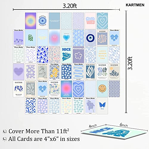 KARTMEN 50 Photo Wall Collage Kit || Danish Pastel Room Decor Aesthetic, 4 x 6 Inches Posters for Wall Decoration - Glue Dots Included- Blue,Paper - Image 3