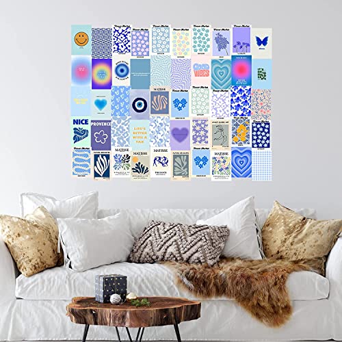 KARTMEN 50 Photo Wall Collage Kit || Danish Pastel Room Decor Aesthetic, 4 x 6 Inches Posters for Wall Decoration - Glue Dots Included- Blue,Paper - Image 5