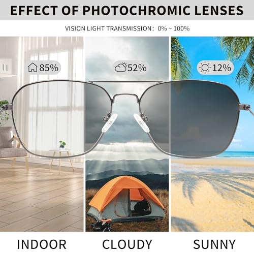 JM Aviator Photochromic Sunglasses, Square Blue Light Blocking Computer Glasses Gunmetal - Image 4
