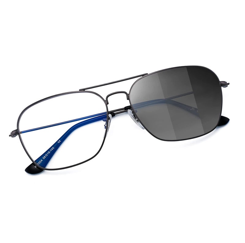 JM Aviator Photochromic Sunglasses, Square Blue Light Blocking Computer Glasses Gunmetal - Image 1