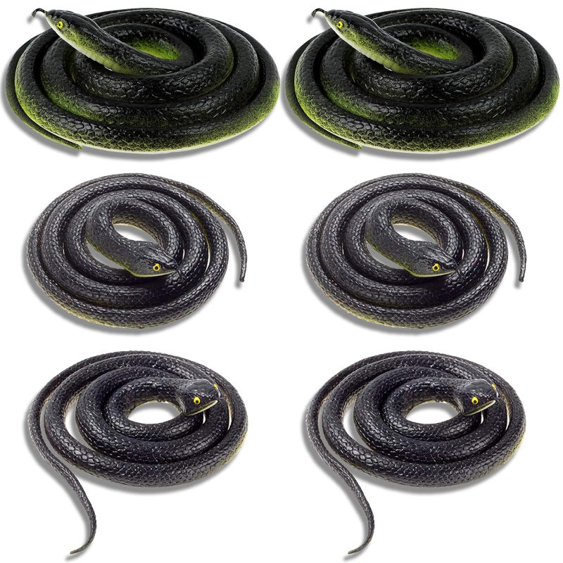 ADULLPONY Rubber Realistic Prank Fake Snake Scare Birds Squirrels Away Keep Deterrence for Garden Lifelike Large Plastic Black Snake Props 6 PCS for Outside Halloween Decorations - Image 2