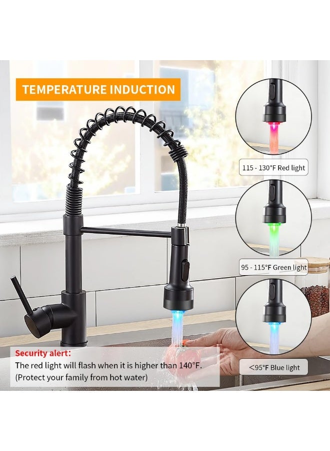 Bukela Kitchen Faucet LED Light, Kitchen Faucets with Pull Down Sprayer 304 Stainless Steel Matte Black Industrial Single Handle Faucet for Farmhouse Camper Laundry Utility Rv Wet Bar Sinks 9003R - Image 2