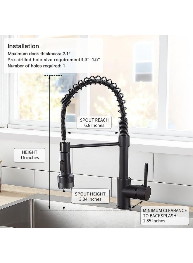Bukela Kitchen Faucet LED Light, Kitchen Faucets with Pull Down Sprayer 304 Stainless Steel Matte Black Industrial Single Handle Faucet for Farmhouse Camper Laundry Utility Rv Wet Bar Sinks 9003R - Image 4