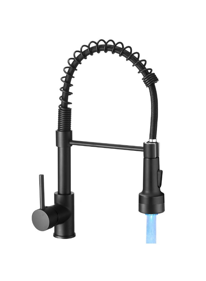 Bukela Kitchen Faucet LED Light, Kitchen Faucets with Pull Down Sprayer 304 Stainless Steel Matte Black Industrial Single Handle Faucet for Farmhouse Camper Laundry Utility Rv Wet Bar Sinks 9003R - Image 1